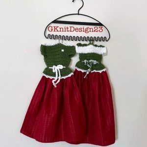 Crochet dress shape dish towels set, Holiday Gift set, Crochet Kitchen Decor